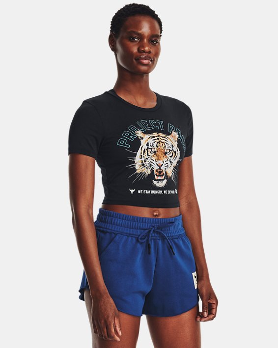 Women's Project Rock Stay Hungry Crop Short Sleeve in Black image number 0